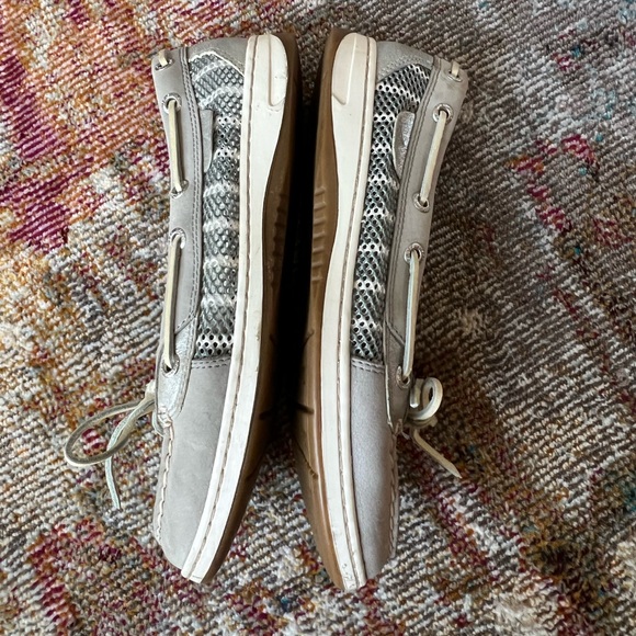 Sperry Women's 7.5 Angelfish Breton Stripe Mesh Slip-On Boat Shoe charcoal white - Picture 9 of 11